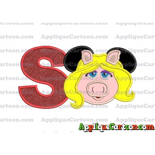 Miss Piggy Sesame Street Ears Applique Embroidery Design With Alphabet S