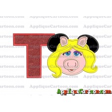Miss Piggy Sesame Street Ears Applique Embroidery Design With Alphabet T
