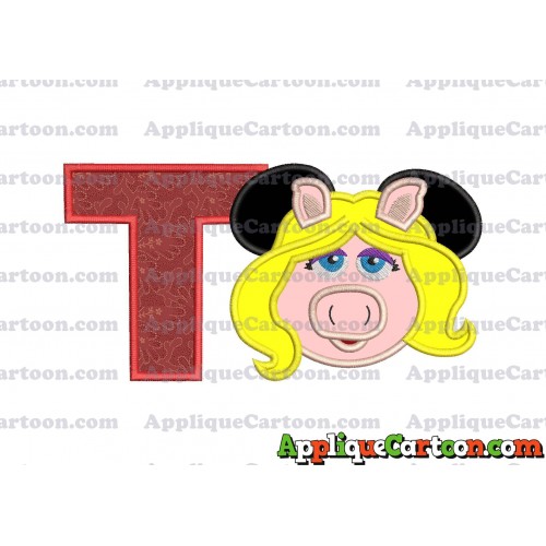 Miss Piggy Sesame Street Ears Applique Embroidery Design With Alphabet T