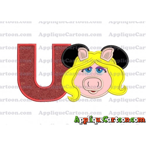 Miss Piggy Sesame Street Ears Applique Embroidery Design With Alphabet U