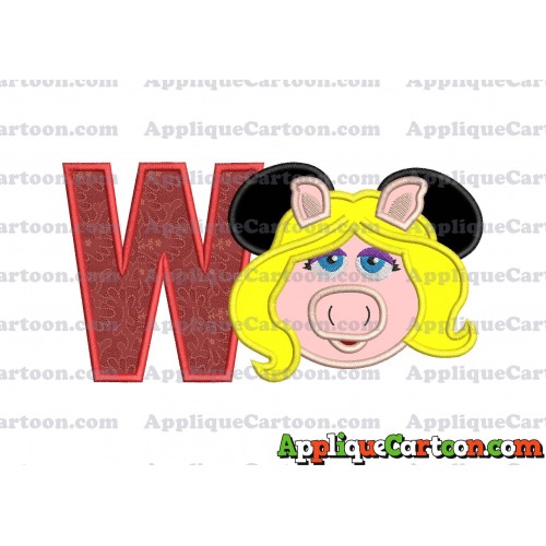 Miss Piggy Sesame Street Ears Applique Embroidery Design With Alphabet W