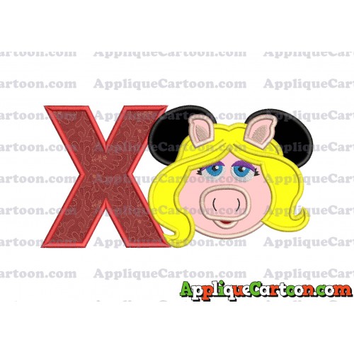 Miss Piggy Sesame Street Ears Applique Embroidery Design With Alphabet X