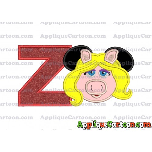 Miss Piggy Sesame Street Ears Applique Embroidery Design With Alphabet Z