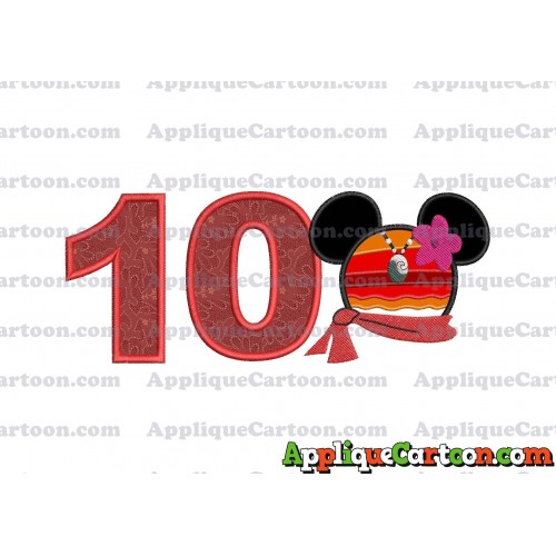 Moana Mickey Ears 01 Applique Embroidery Design Birthday Number 10