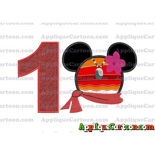 Moana Mickey Ears 01 Applique Embroidery Design Birthday Number 1