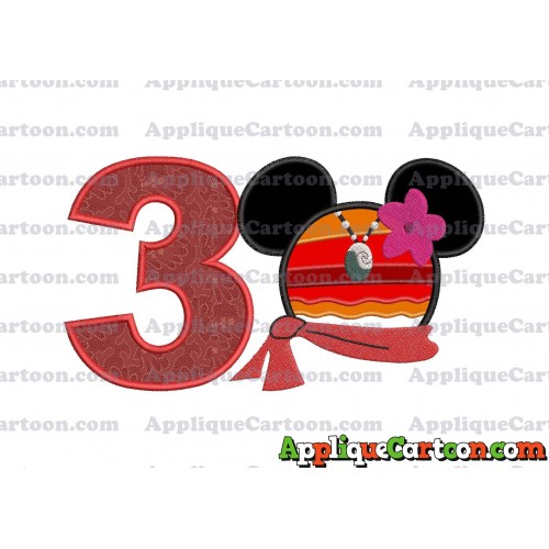 Moana Mickey Ears 01 Applique Embroidery Design Birthday Number 3