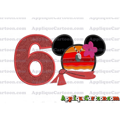 Moana Mickey Ears 01 Applique Embroidery Design Birthday Number 6