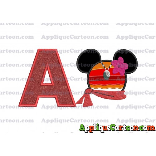 Moana Mickey Ears 01 Applique Embroidery Design With Alphabet A