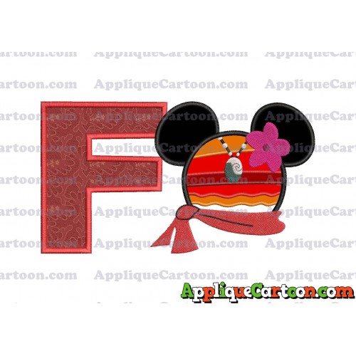 Moana Mickey Ears 01 Applique Embroidery Design With Alphabet F