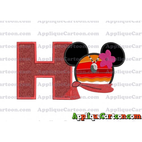 Moana Mickey Ears 01 Applique Embroidery Design With Alphabet H