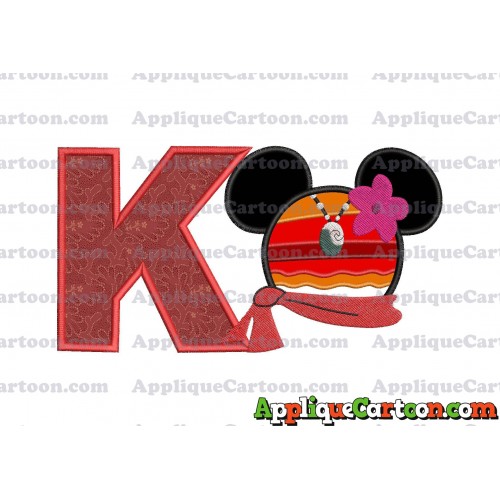 Moana Mickey Ears 01 Applique Embroidery Design With Alphabet K