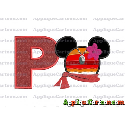 Moana Mickey Ears 01 Applique Embroidery Design With Alphabet P