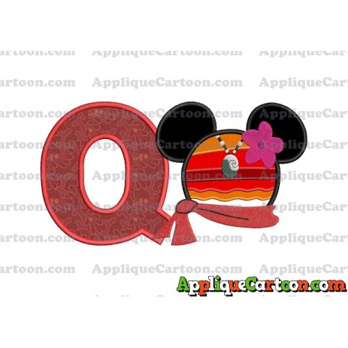 Moana Mickey Ears 01 Applique Embroidery Design With Alphabet Q