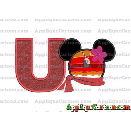 Moana Mickey Ears 01 Applique Embroidery Design With Alphabet U