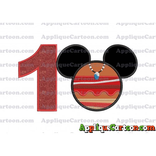 Moana Mickey Ears 02 Applique Embroidery Design Birthday Number 1