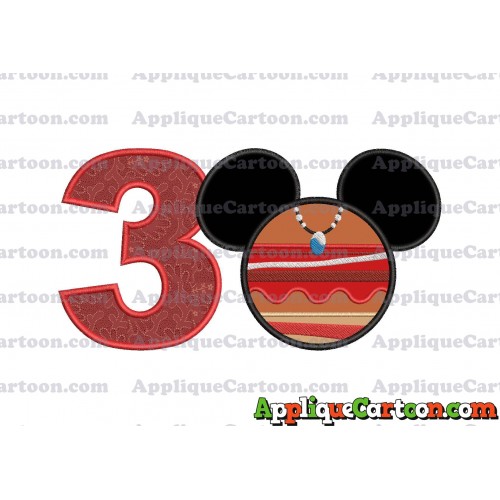 Moana Mickey Ears 02 Applique Embroidery Design Birthday Number 3