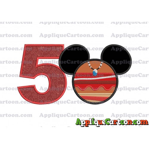 Moana Mickey Ears 02 Applique Embroidery Design Birthday Number 5