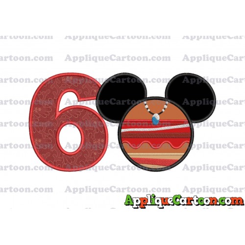 Moana Mickey Ears 02 Applique Embroidery Design Birthday Number 6