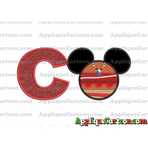 Moana Mickey Ears 02 Applique Embroidery Design With Alphabet C
