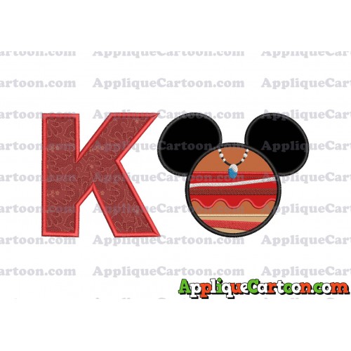 Moana Mickey Ears 02 Applique Embroidery Design With Alphabet K