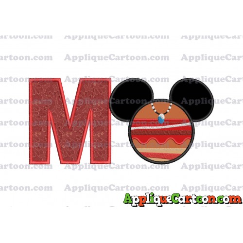 Moana Mickey Ears 02 Applique Embroidery Design With Alphabet M