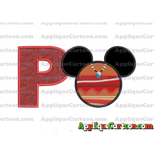 Moana Mickey Ears 02 Applique Embroidery Design With Alphabet P