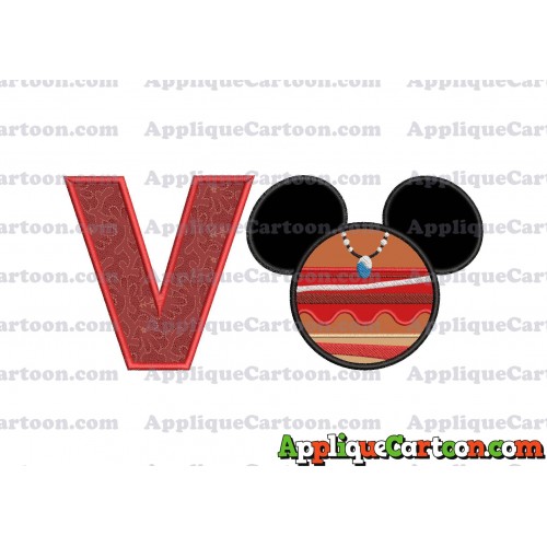 Moana Mickey Ears 02 Applique Embroidery Design With Alphabet V