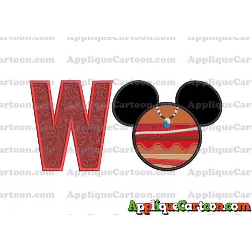 Moana Mickey Ears 02 Applique Embroidery Design With Alphabet W