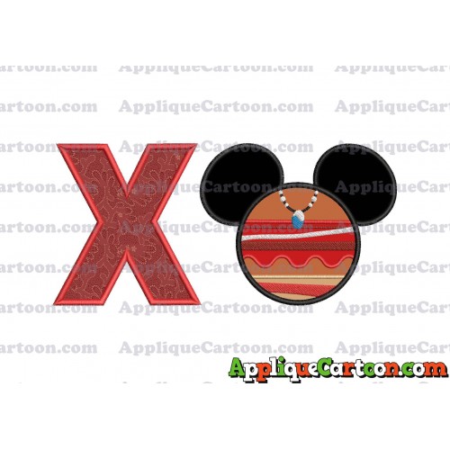 Moana Mickey Ears 02 Applique Embroidery Design With Alphabet X