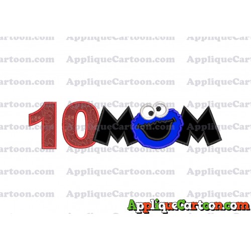Mom Cookie Monster Applique Embroidery Design Birthday Number 10