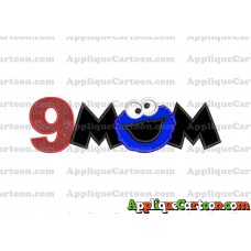 Mom Cookie Monster Applique Embroidery Design Birthday Number 9