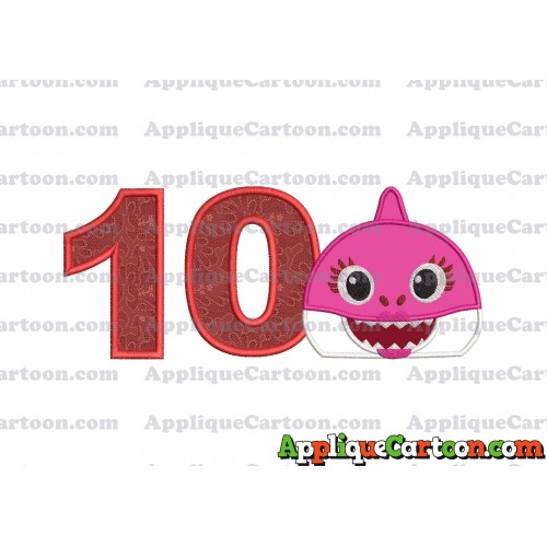 Mommy Shark Head Applique Embroidery Design Birthday Number 10