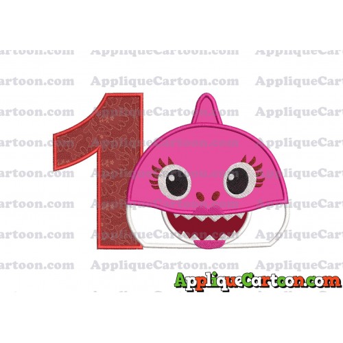 Mommy Shark Head Applique Embroidery Design Birthday Number 1