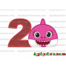 Mommy Shark Head Applique Embroidery Design Birthday Number 2