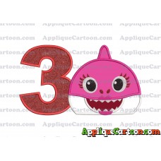Mommy Shark Head Applique Embroidery Design Birthday Number 3