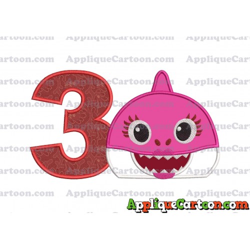 Mommy Shark Head Applique Embroidery Design Birthday Number 3