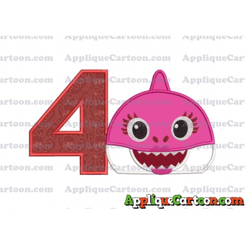 Mommy Shark Head Applique Embroidery Design Birthday Number 4