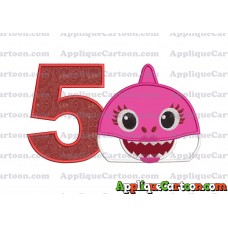 Mommy Shark Head Applique Embroidery Design Birthday Number 5