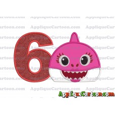 Mommy Shark Head Applique Embroidery Design Birthday Number 6
