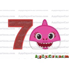 Mommy Shark Head Applique Embroidery Design Birthday Number 7