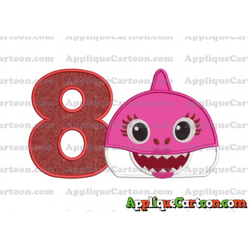 Mommy Shark Head Applique Embroidery Design Birthday Number 8