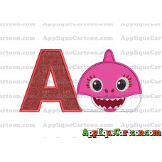 Mommy Shark Head Applique Embroidery Design With Alphabet A