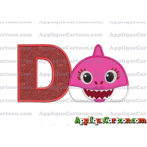 Mommy Shark Head Applique Embroidery Design With Alphabet D