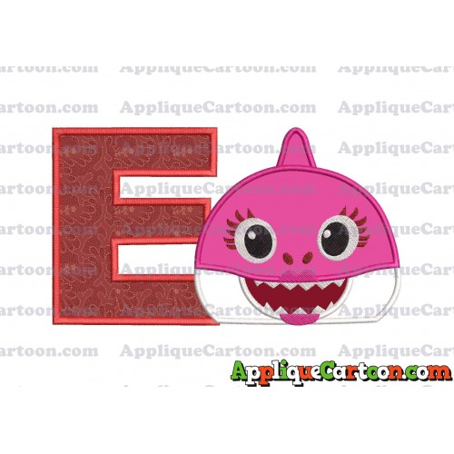 Mommy Shark Head Applique Embroidery Design With Alphabet E
