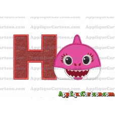 Mommy Shark Head Applique Embroidery Design With Alphabet H
