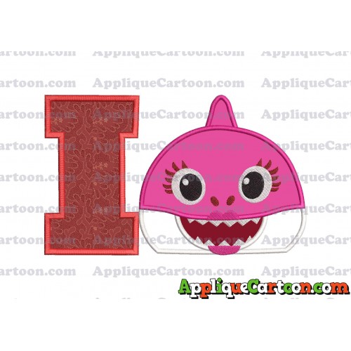 Mommy Shark Head Applique Embroidery Design With Alphabet I