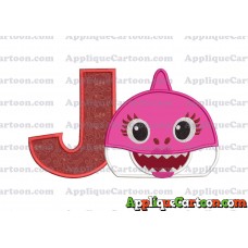 Mommy Shark Head Applique Embroidery Design With Alphabet J