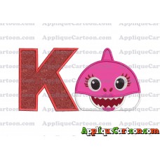 Mommy Shark Head Applique Embroidery Design With Alphabet K