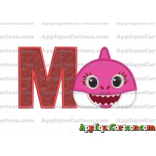 Mommy Shark Head Applique Embroidery Design With Alphabet M