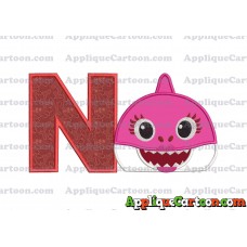 Mommy Shark Head Applique Embroidery Design With Alphabet N